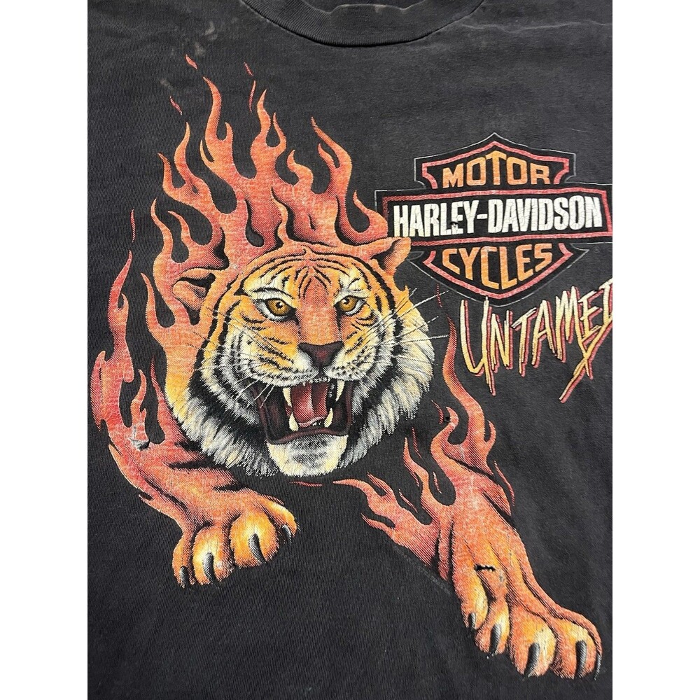 Vintage 90s Harley Davidson Untamed Tiger Flames Tshirt L Single Stitch Faded